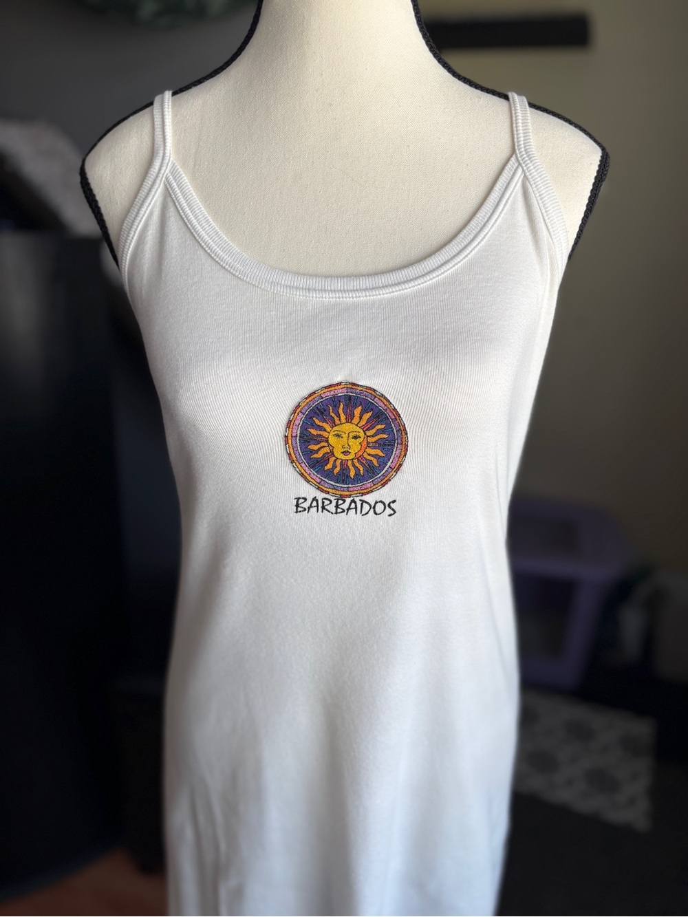 White Barbados Sun Graphic Tank Top